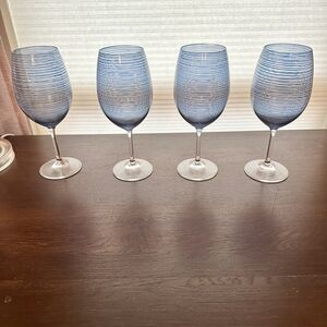 Stolzle Lausitz Elements Twisters 4 Wine Glasses Blue 9" Beverage Ribbon Design